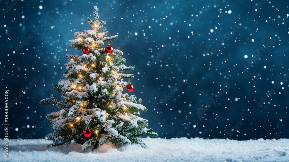 custom made wallpaper toronto digitalChristmas tree in forest. Christmas tree in snow covered pine woods at night