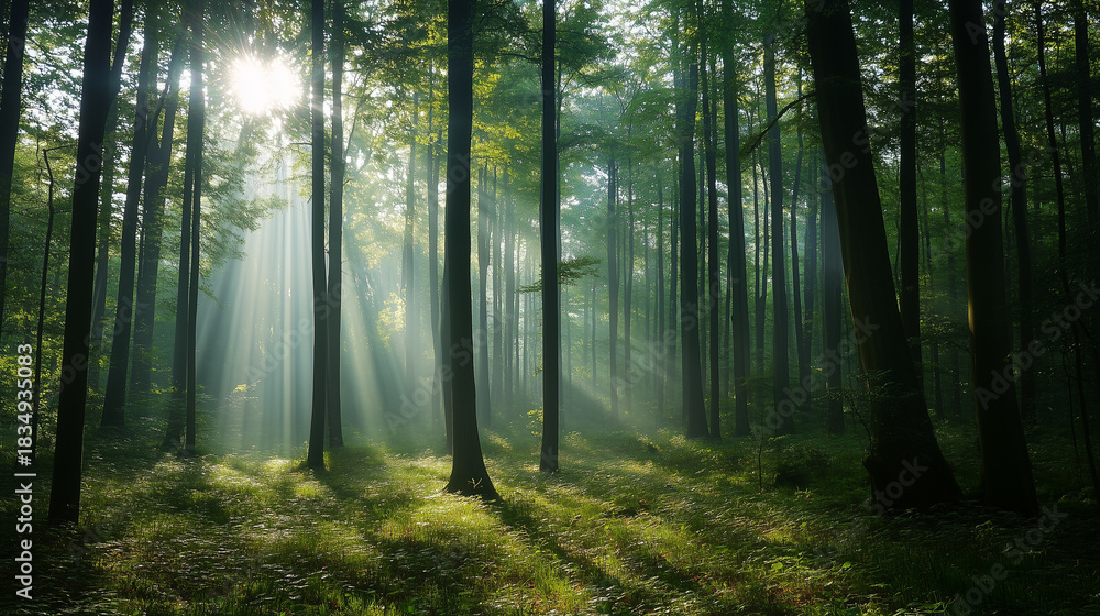 Obraz premium Green trees in the forest in summer