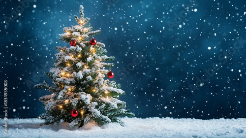 Wallpaper Mural Christmas tree in forest. Christmas tree in snow covered pine woods at night Torontodigital.ca