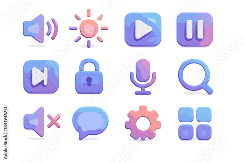 Button icon media volume brightness pause d vector gear smart skip key