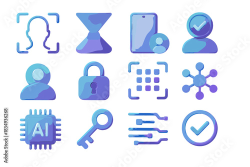 Mark id checkmark vector key chip grid icon security d face data