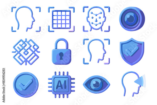 Icon unlock d verification beam face recognition pattern detection digital grid check