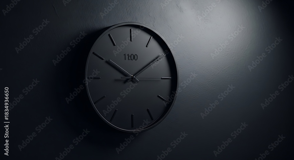 custom made wallpaper toronto digitalMinimalist black clock shows 11:00 on a dark textured wall.