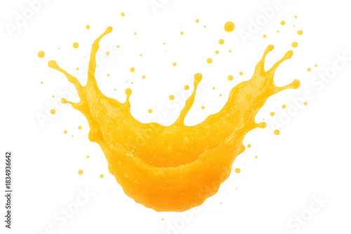 Fresh orange juice splashing, dynamic liquid movement creating a vibrant burst of healthy natural fruit drink on transparent background