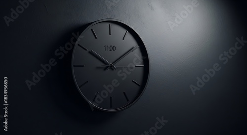 Wallpaper Mural Minimalist black clock shows 11:00 on a dark textured wall. Torontodigital.ca