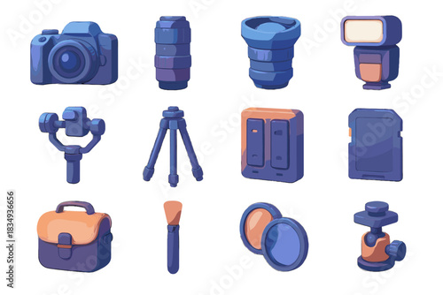 Icons card charger gimbal tripod camera stabilizer bag icon gear battery vector