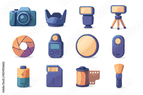 Camera d photography sd roll battery light photo icon lens tools brush