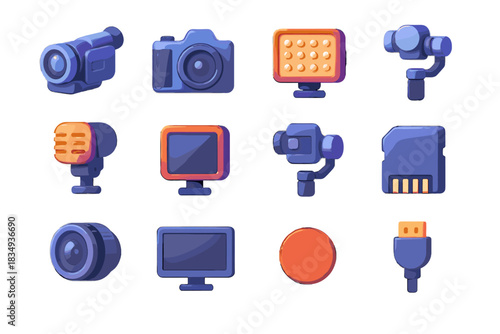 Cable icons panel vector monitor tripod equipment video microphone symbol icon sd