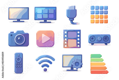 Icon pixel rating film vector calibration tv icons energy smart screen