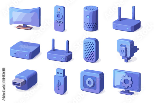 Bluetooth speaker remote screen icon drive antenna smart module vector tv