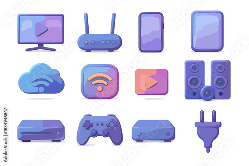 Speaker plug media box console ensemble icon vector tech gaming phone smart