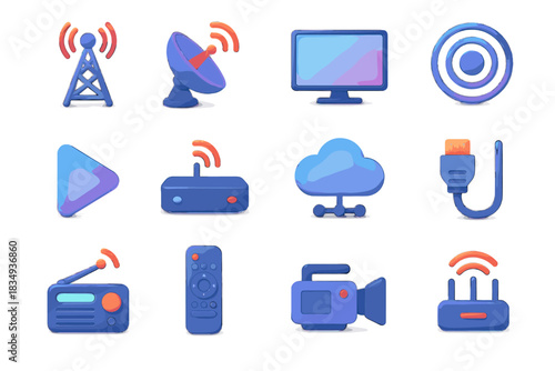 Digital icon cloud icons broadcasting symbol cable play tower data network screen