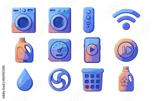 Cycle machine smartphone icon filter app vector connected remote fabric meter laundry