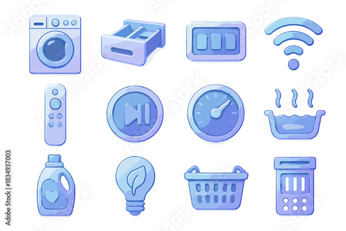 Speed temperature saving fabric icon button laundry machine d spin vector