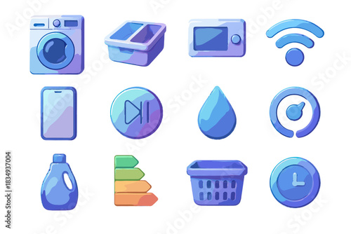 Digital smart button smartphone indicator vector washer detergent fabric softener icon compartment