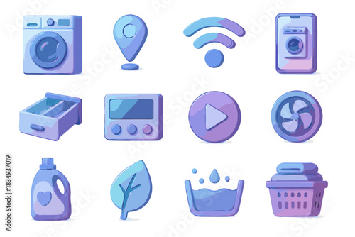 Basket detergent icons energy icon fabric efficiency laundry softener smart sensors vector