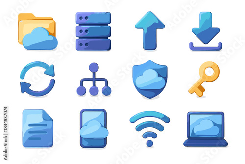 Storage cloud vector key file device sync rack d document folder icon