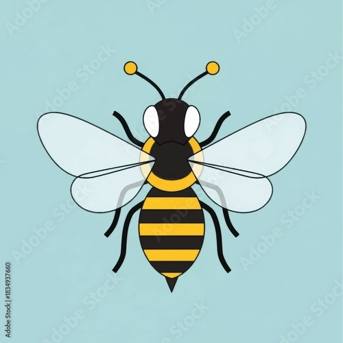Cute Cartoon Bee Illustration with Yellow and Black Stripes.