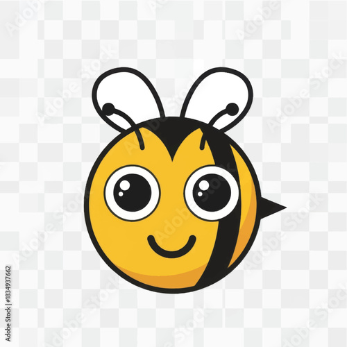 Cute Cartoon Bee Head with Big Eyes and Smile.