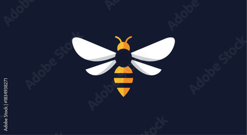 Stylized Bee Logo Design with Wings and Stripes.