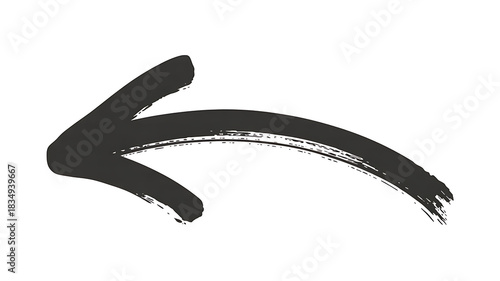 Hand drawn arrow pointing left isolated on white background, created with a brush for artistic effect