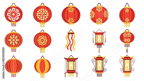 Collection of vibrant red and yellow chinese lanterns for festive celebrations