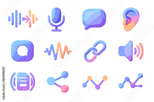 Radio voice icon dots ai bubble connection wave vector packet communication icons