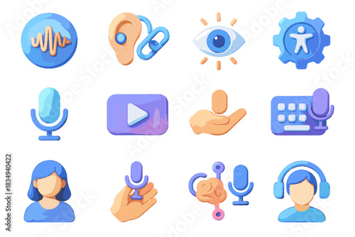 Speech assistive avatar d accessibility caption gear mic vector interpreter recognition icon