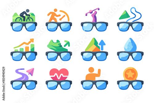 Vector hud smart sports rate tracker path route ar icon analytics glasses