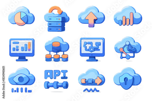 Server processing analytics arrow insight icon cloud monitoring dashboard d vector access