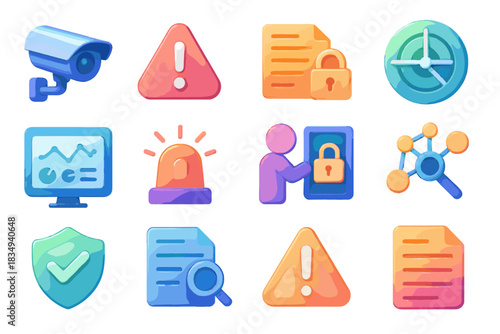 Activity scan attempt surveillance checkmark triangle network icon grid vector icons security