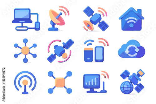 Data d waves satellite vector device connectivity remote smart iot icon orbiting