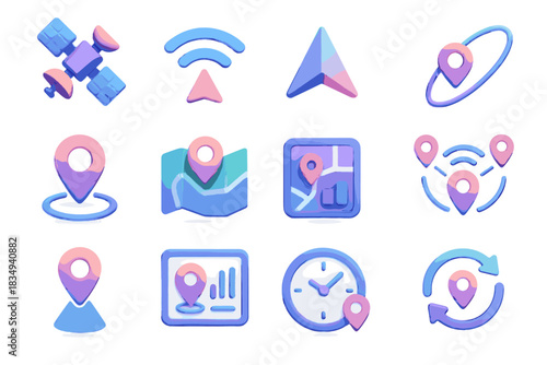 Gps d satellite vector coverage pin tracking icon route update position