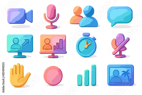 Icon d screen video raise vector avatars virtual indicator sharing meeting chat