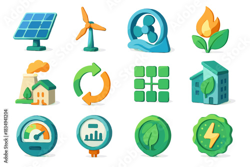 Vector efficiency array green leaf windmill icon meter energy sustainable biomass