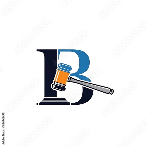 Gavel rests on a large letter B symbolizing justice.