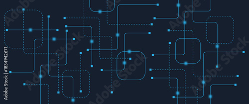 Abstract digital AI circuit board background with tech icons. Digital technology motherboard texture design. Engineering circuit board concept for poster, header, banner, website, presentation