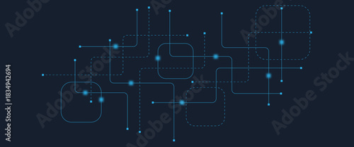 Abstract digital AI circuit board background with tech icons. Digital technology motherboard texture design. Engineering circuit board concept for poster, header, banner, website, presentation