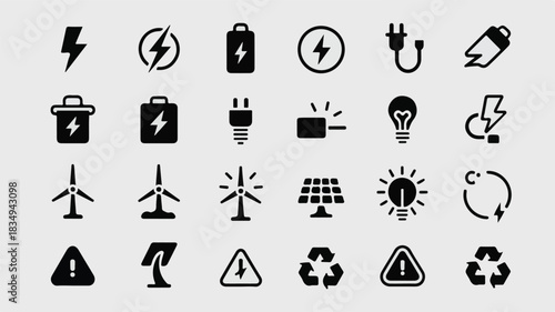 Electricity Energy Power Icons Symbols Set Vector Graphics illustration
