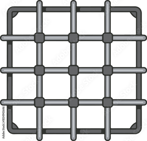 Secure metal grid pattern representing jail cell bars or a prison window, a symbol of confinement and imprisonment