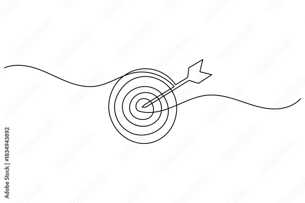 Obraz premium Achieving goals target with arrow in center, minimalist line art