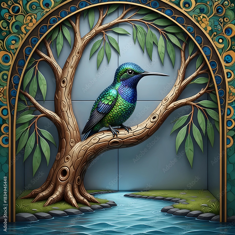 Obraz premium Bird sitting on a tree in the garden