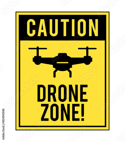 Vector Caution Drone Zone Label Illustration