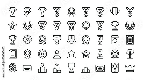 A Comprehensive Collection of Vector Icons Representing Awards, Trophies, and Recognition