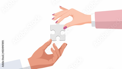 Two hands connecting a puzzle piece, symbolizing partnership.