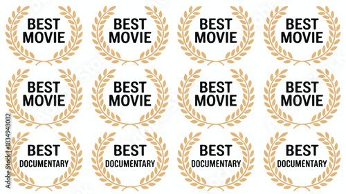 Collection of 12 Golden Laurel Wreath Awards for Best Movie and Best Documentary - Graphic Design Elements