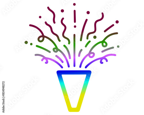 Vibrant rainbow confetti bursting from a festive party popper, symbolizing celebration, joy, and exciting events with colorful streamers and sparkles, ideal for invitations or digital designs