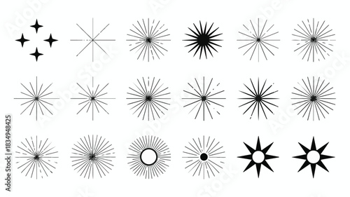 A Collection of Black and White Starburst and Sparkle Graphic Elements