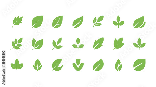 A Collection of 20 Minimalist Green Leaf Icons for Nature-Inspired Designs and Eco-Friendly Branding
