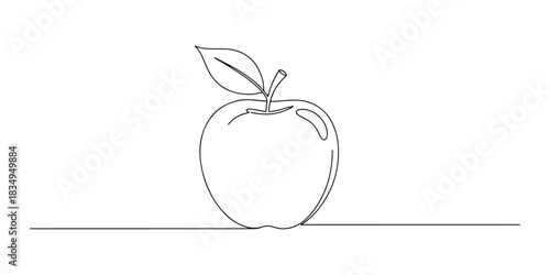 Continuous one line of an apple with a leaf, symbolizing healthy eating, freshness, and natural nutrition, hand drawn vector illustration.